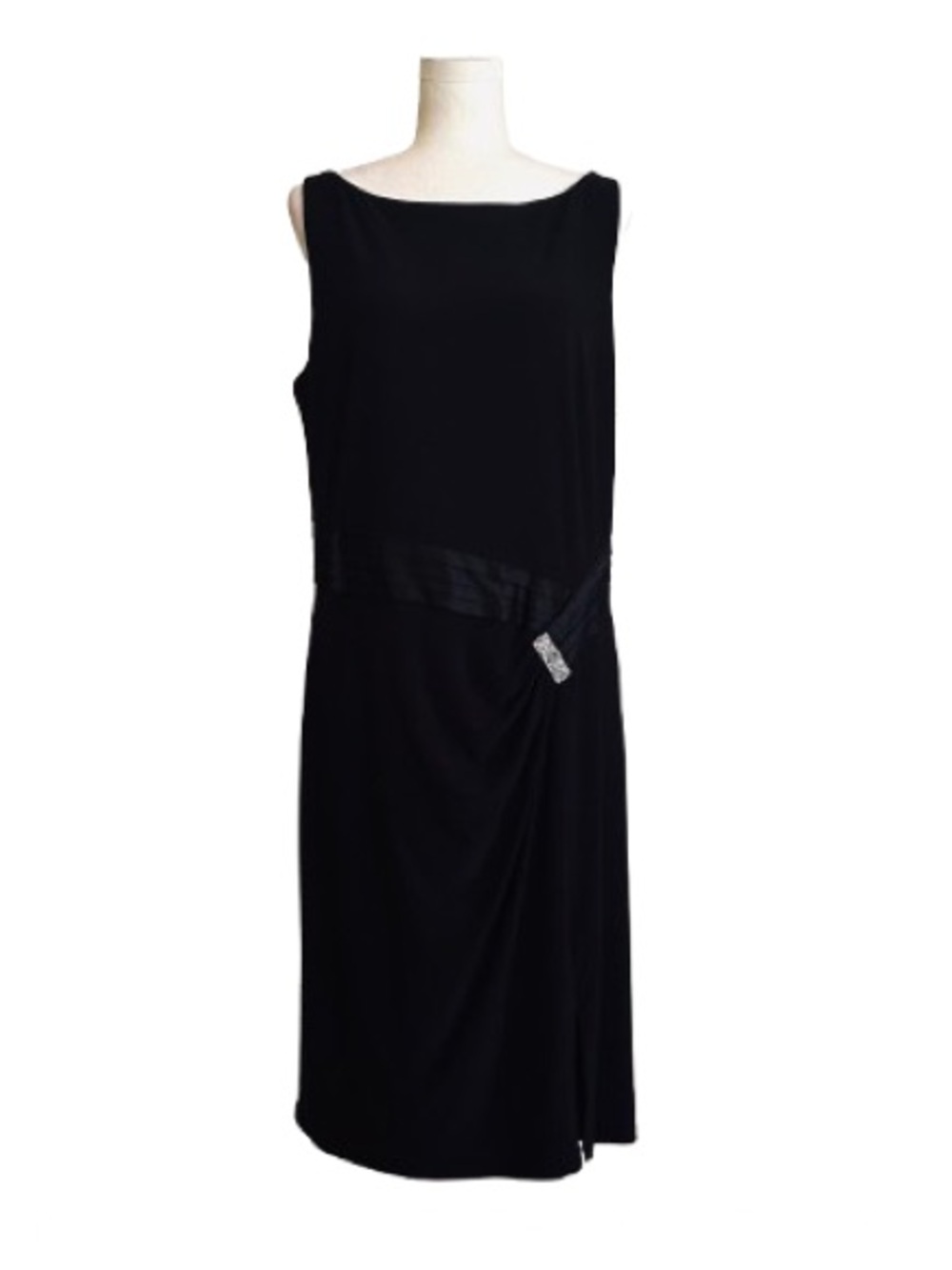 Lauren Ralph Lauren Black Sleeveless Midi Dress Side Rhinestone Detail Size 16